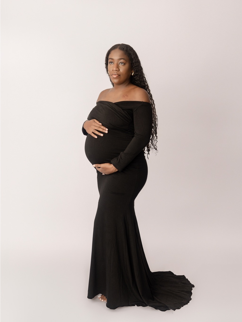 Amazon One-Shoulder Black Maternity Gown